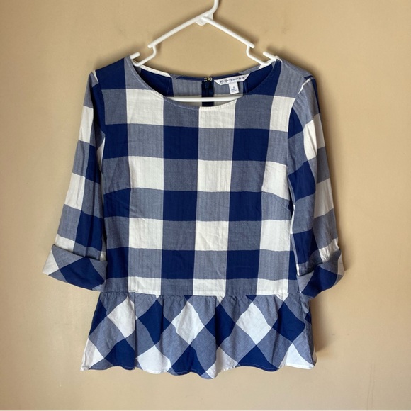 Southern Tide Women’s Jillian Navy Check Peplum Top - Picture 3 of 6